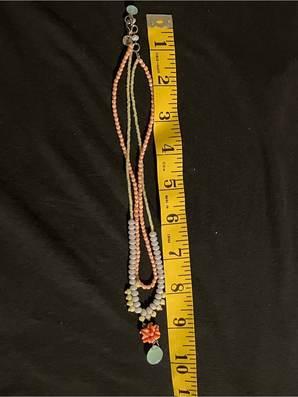 Double-Strand Coral Flower and Mint Pendant Necklace - Pastel Beads - Picture 8 of 8
